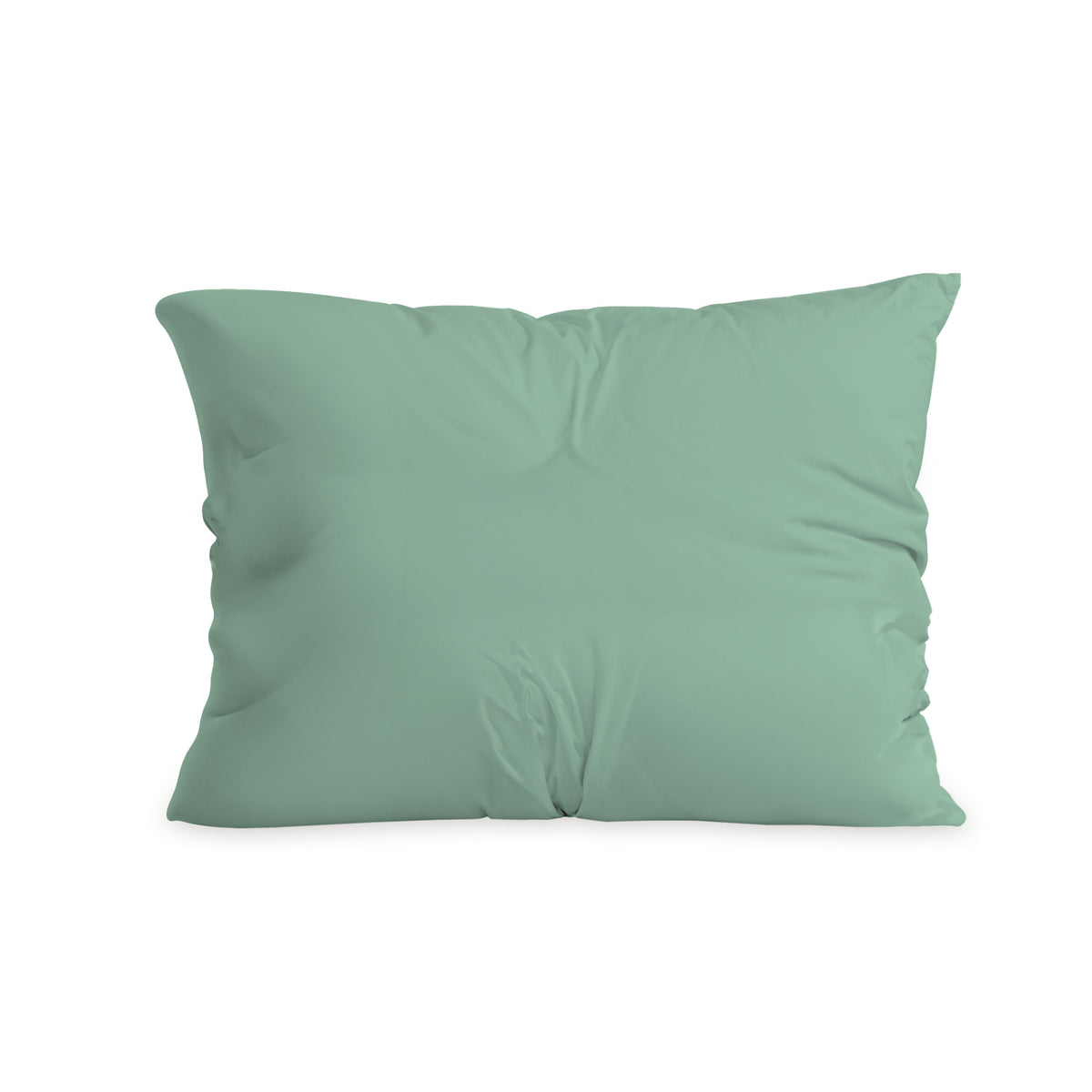 Een Zelesta Comfort Duo Kussensloop - Mintgroen, 60x70cm, met een licht gerimpeld oppervlak en luxe rits wordt getoond tegen een effen witte achtergrond.