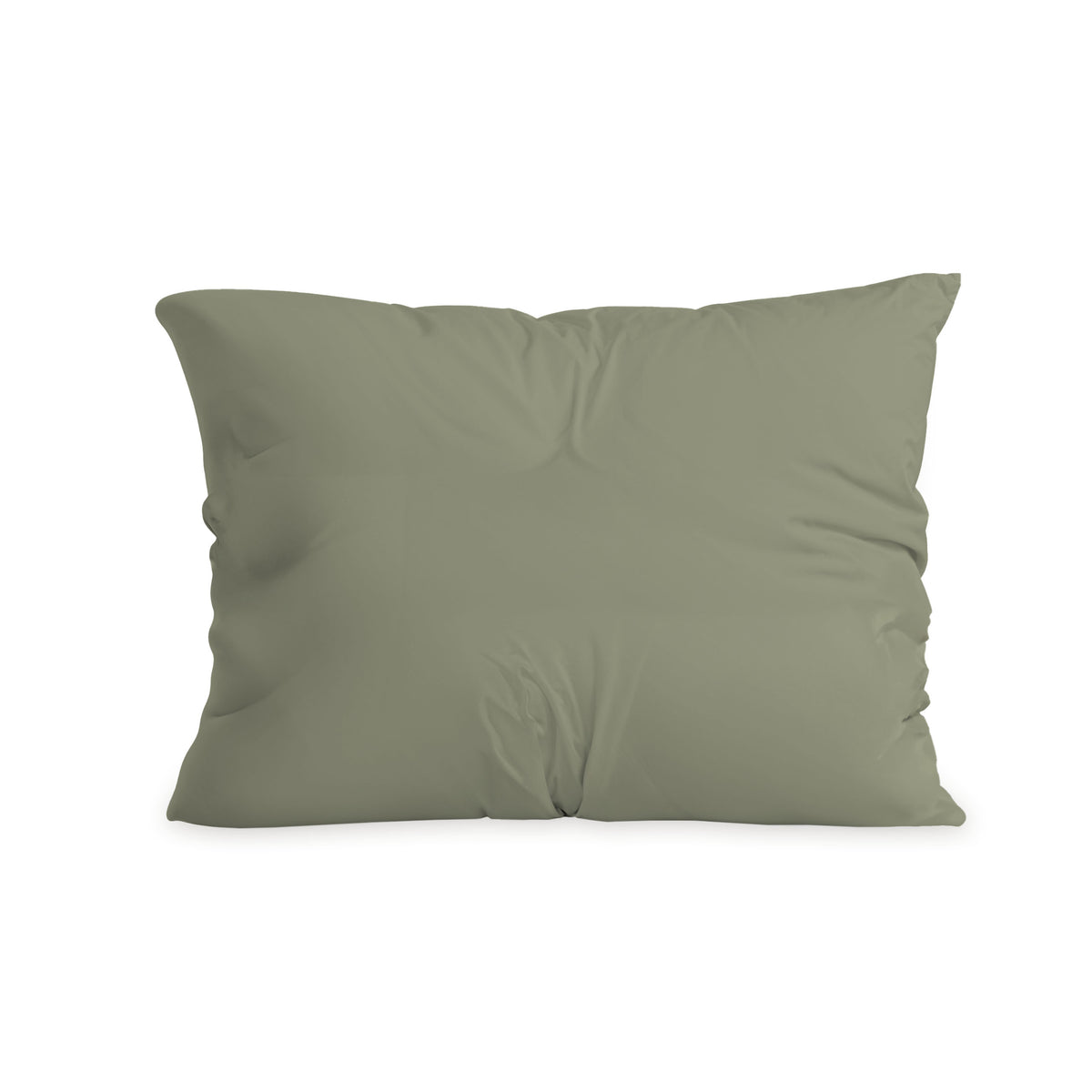 Een effen, licht olijfgroene Zelesta Comfort Duo Kussensloop - Olijfgroen met een licht gerimpeld oppervlak wordt getoond tegen een witte achtergrond. Deze superzachte microvezel kussensloop (60x70cm) voegt comfort en stijl toe aan elke ruimte.
