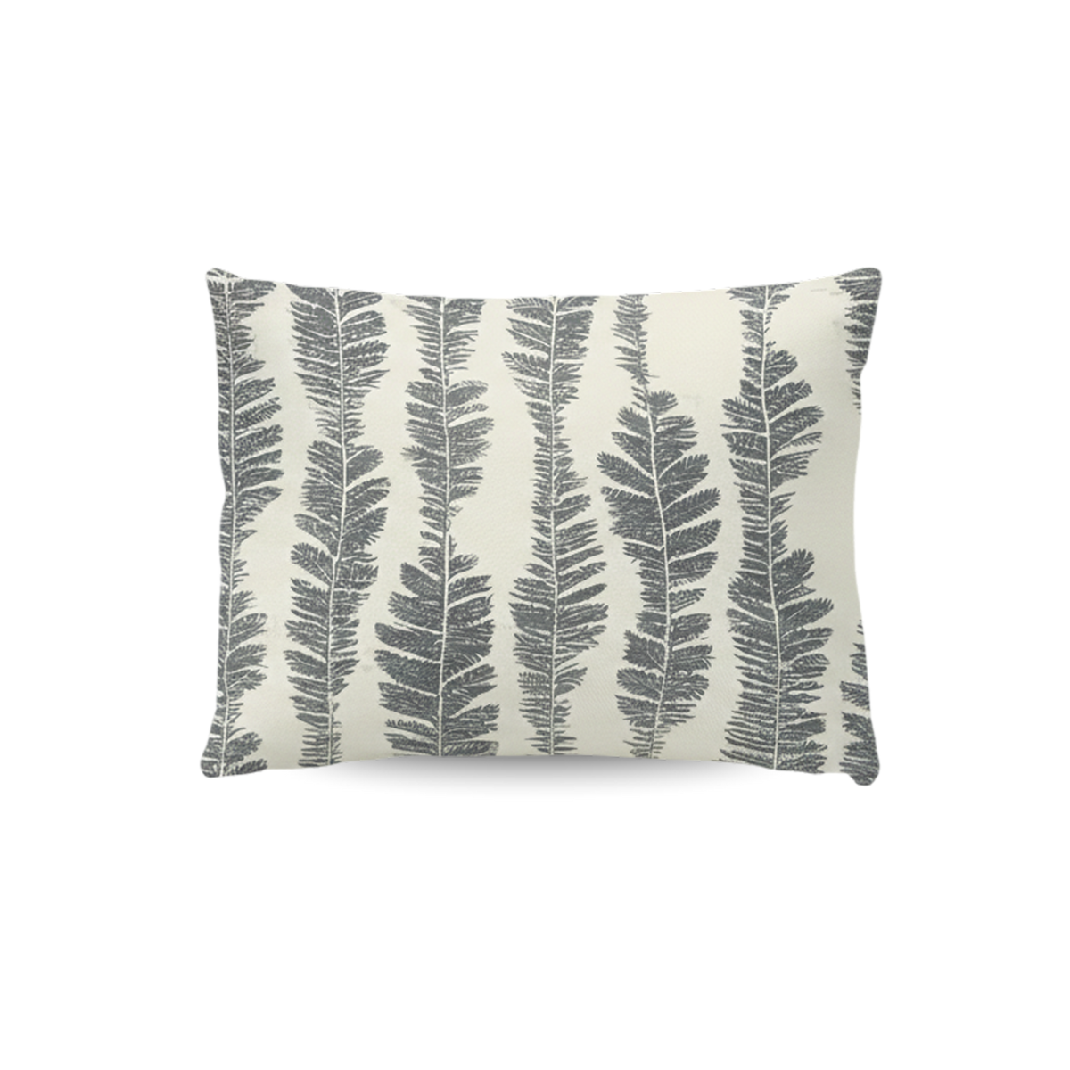 Het Zelesta Wonderbed Kussensloop Set van 2 - Savanna Feather heeft rechthoekige, ademende katoenen slopen (60x70), met een patroon van donkergrijze varenbladeren, voor comfort en stijlvolle uitstraling.
