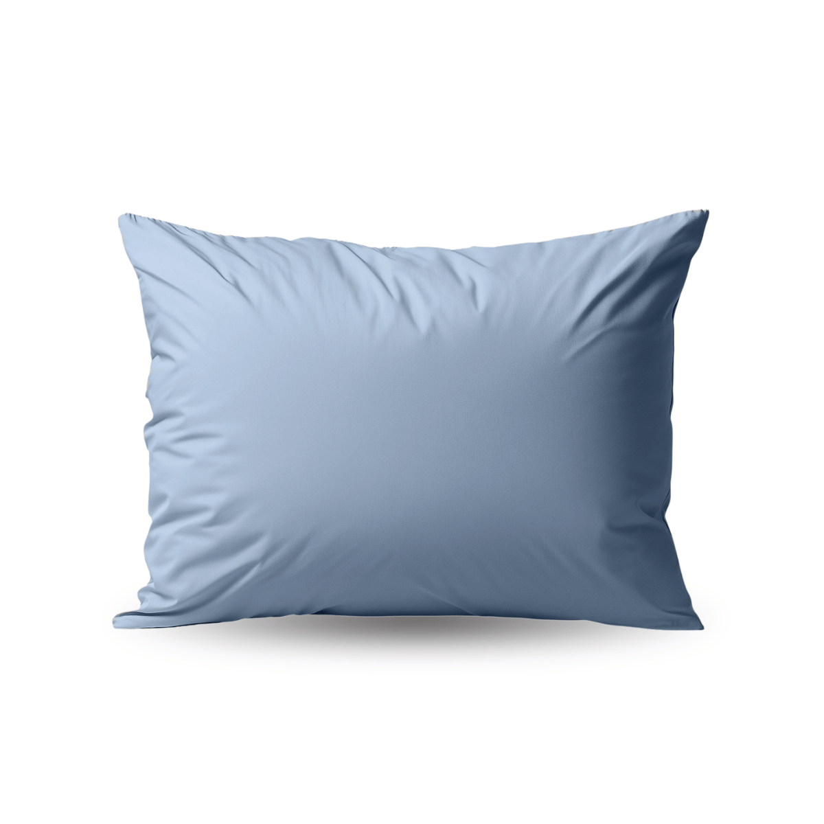 Een effen lichtblauw kussen tegen een witte achtergrond, ideaal om te combineren met de Zelesta Premiumbed Kussensloop Set van 2 - Dream Blue of je favoriete perkal katoen bedset.