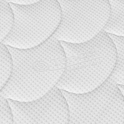 Witte Tencel-textuur met een bladachtig reliëfpatroon biedt huisstofmijtwerend en drukverlagend comfort. Het Tencel-logo en "Feels so right" zijn zichtbaar, waardoor de Topdekmatras - Hybride Koudschuim Tencel Tijk perfect is voor je matras.