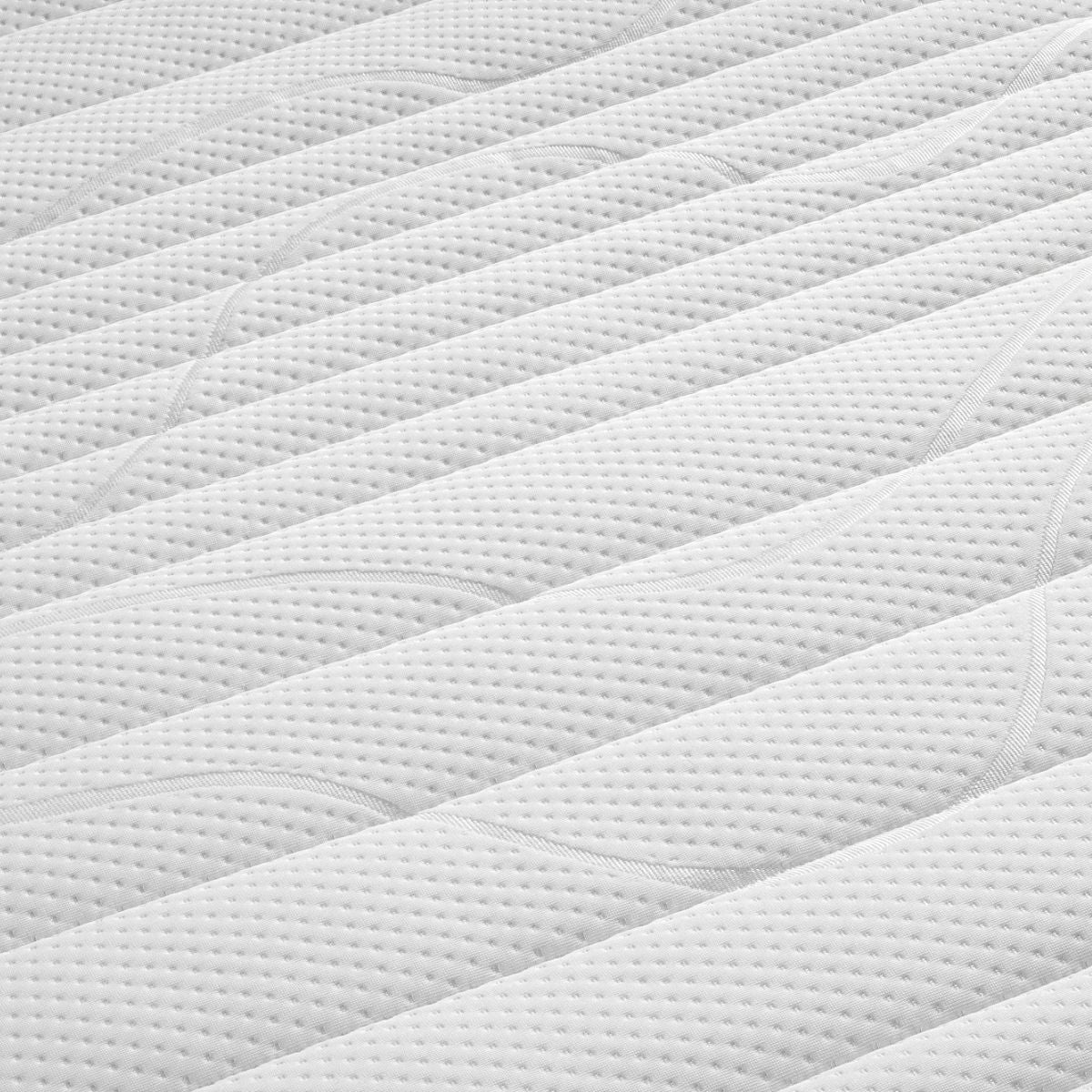 Close-up van de Silver Line Topper - NASA Traagschuim, met het witte oppervlak met gestructureerd quiltwerk en diagonale stiksels voor gezond slapen en drukverlagende ondersteuning.