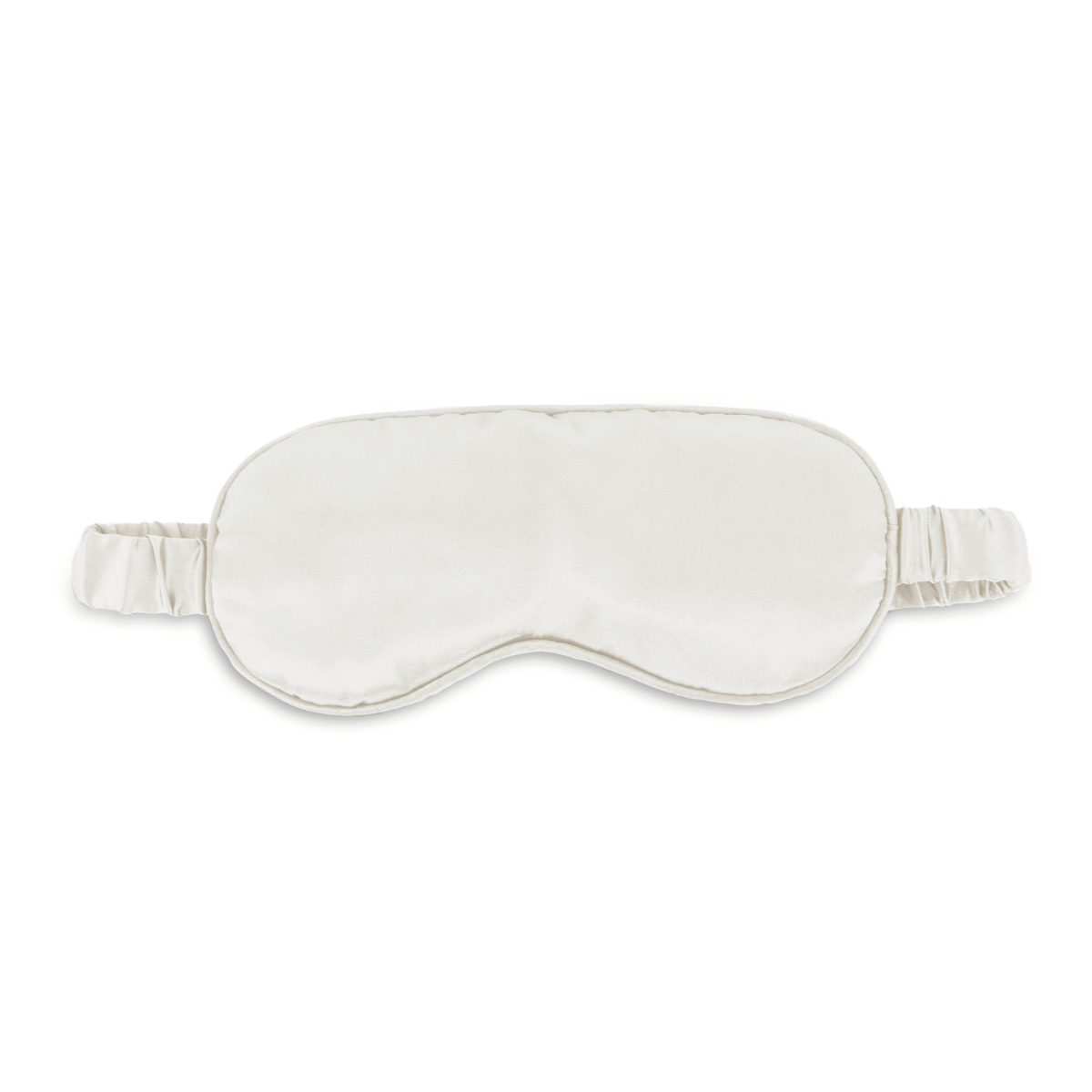 De Zelesta Sleeping Beauty Set - Pearl White is een satijnen slaapmasker van zijde met elastische band, stijlvol gepresenteerd op een witte achtergrond.