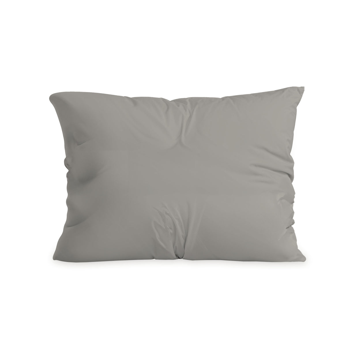 De Zelesta Comfort Duo Kussensloop - Grijs wordt getoond in effen grijze microvezel met lichte rimpels, ideaal voor gebruik met 60x70cm kussenslopen tegen een witte achtergrond.