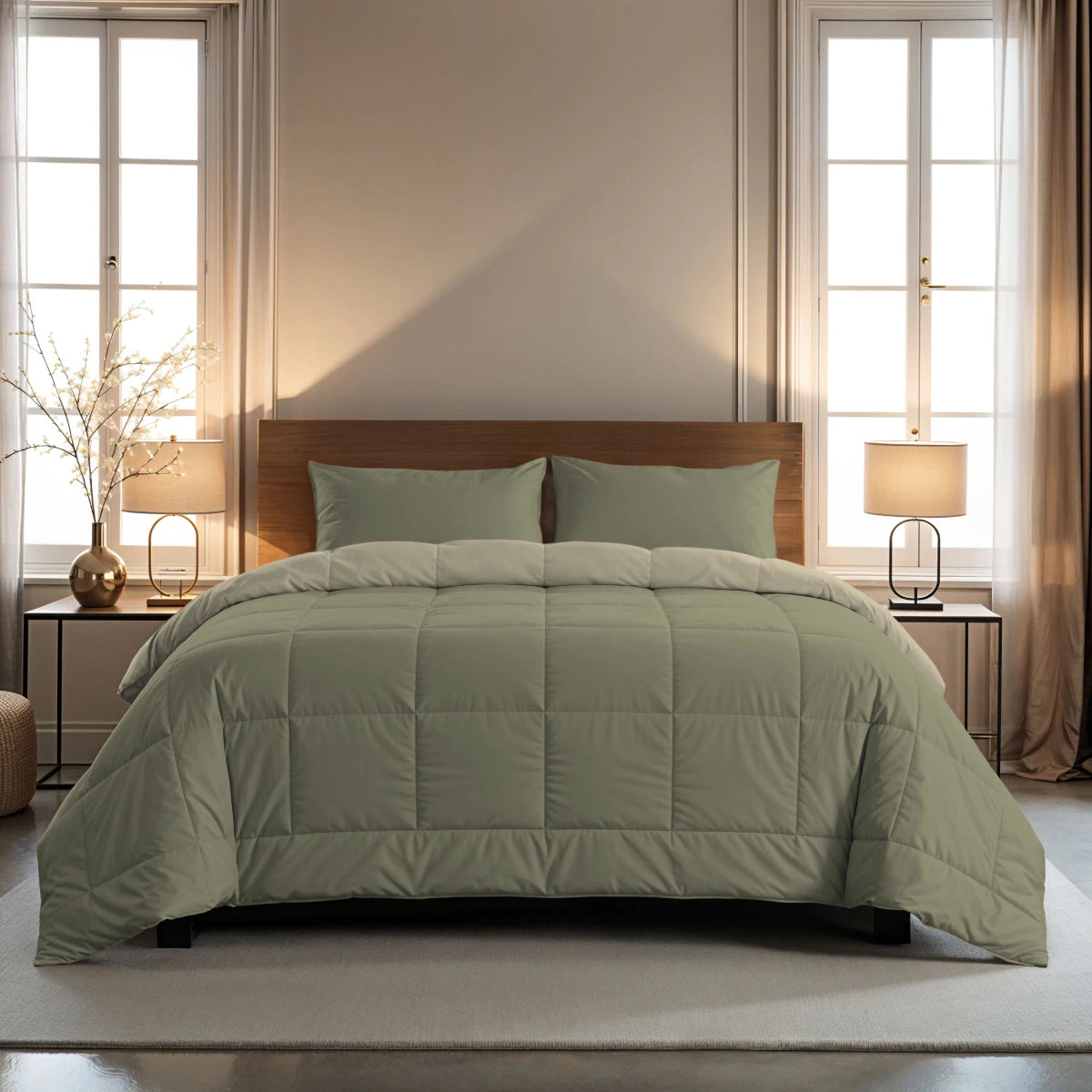 Zelesta Pure Duo Katoen Dekbed - Grijsgroen & Zacht grijsgroen