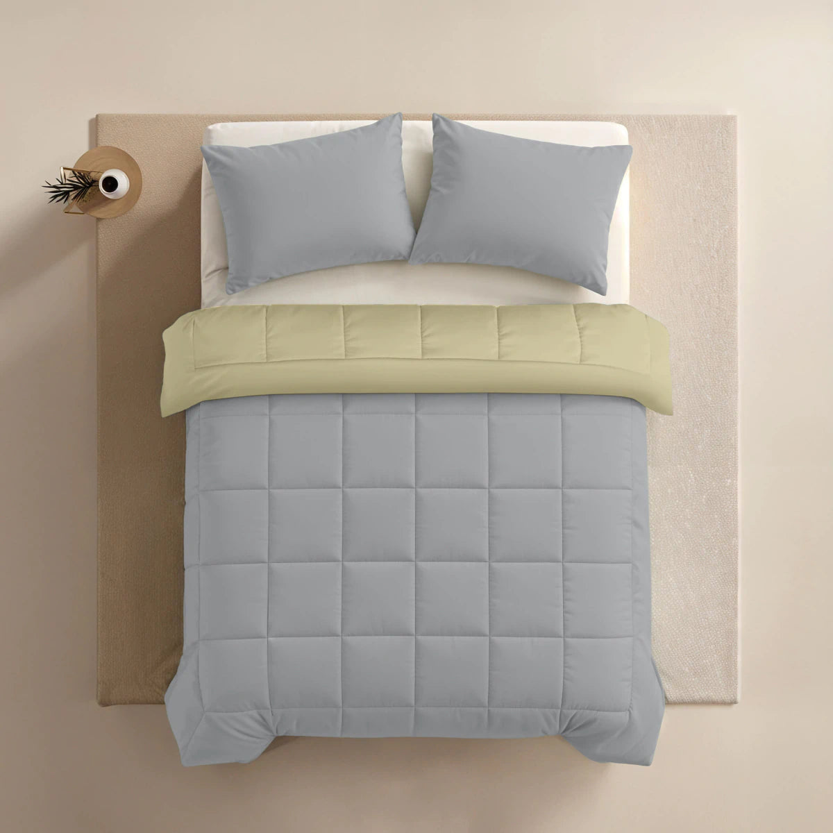Zelesta Pure Duo Katoen Zomerdekbed - Lichtgrijs & Botergeel
