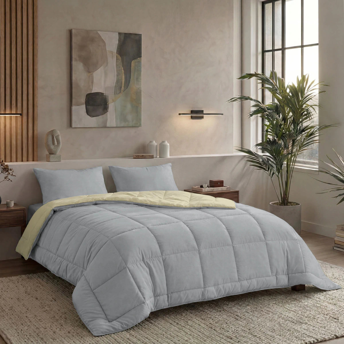 Zelesta Pure Duo Katoen Zomerdekbed - Lichtgrijs & Botergeel