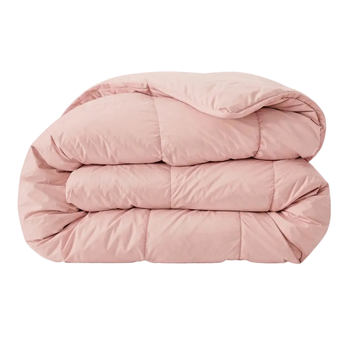 Een gevouwen Zelesta Pure Uni Dekbed Katoen in zachtroze, met zichtbare stiksels voor ademend slaapcomfort, tegen een effen witte achtergrond.