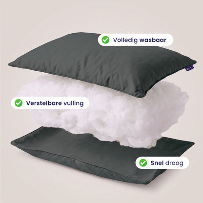 Zelesta Comfort Wasbaar & Aanpasbaar Hoofdkussen - Antraciet