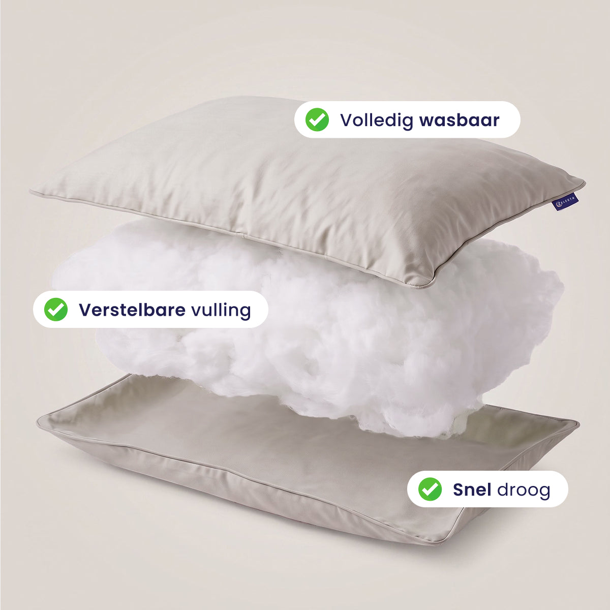 Zelesta Comfort Wasbaar & Aanpasbaar Hoofdkussen - Grijs