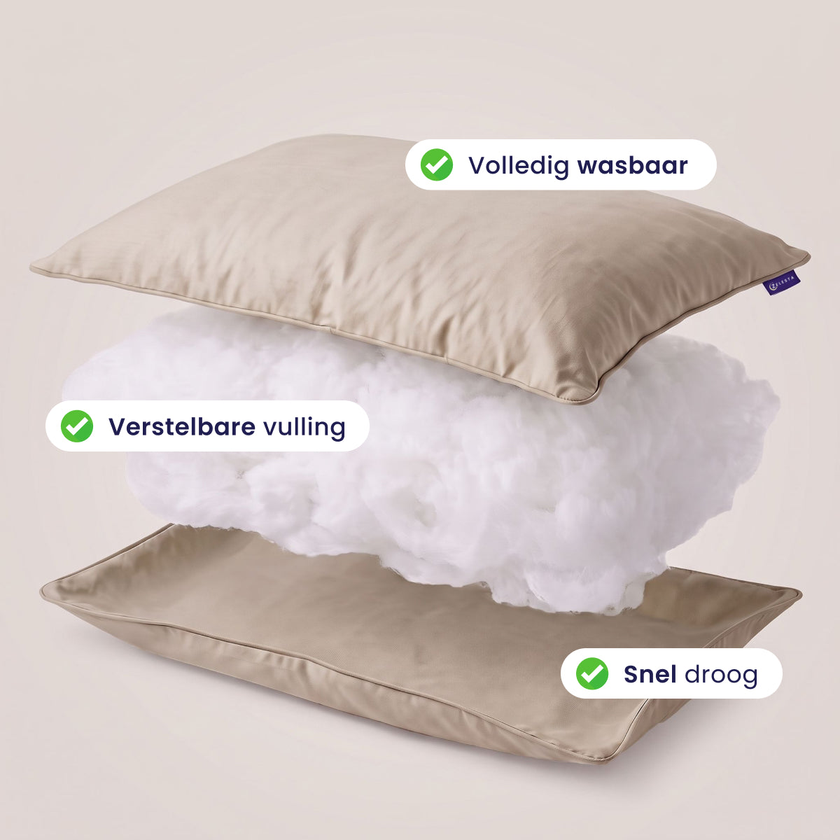 Zelesta Comfort Wasbaar & Aanpasbaar Hoofdkussen - Zandbeige