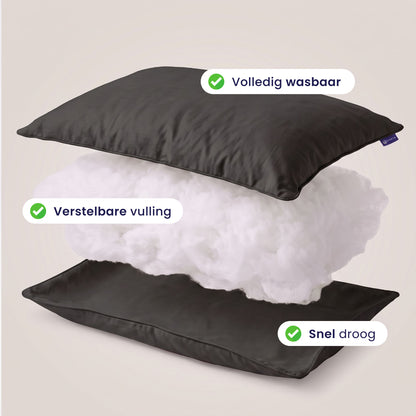 Zelesta Comfort Wasbaar & Aanpasbaar Hoofdkussen - Zwart
