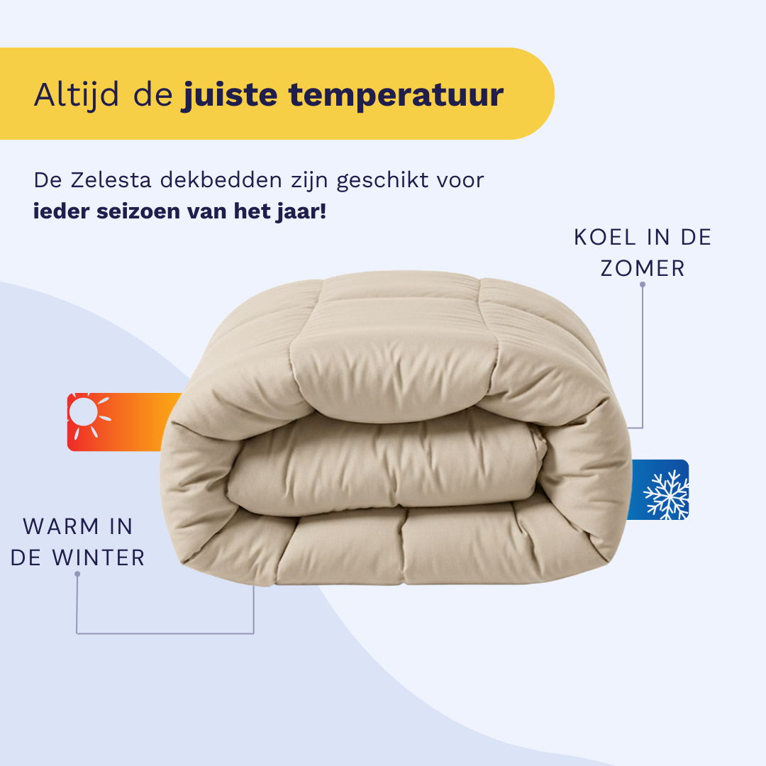 Zelesta Wonderbed Katoen - Desert Sand dekbed, percale katoen, blijft warm in de winter en koel in de zomer; wasbaar en geschikt voor alle seizoenen.