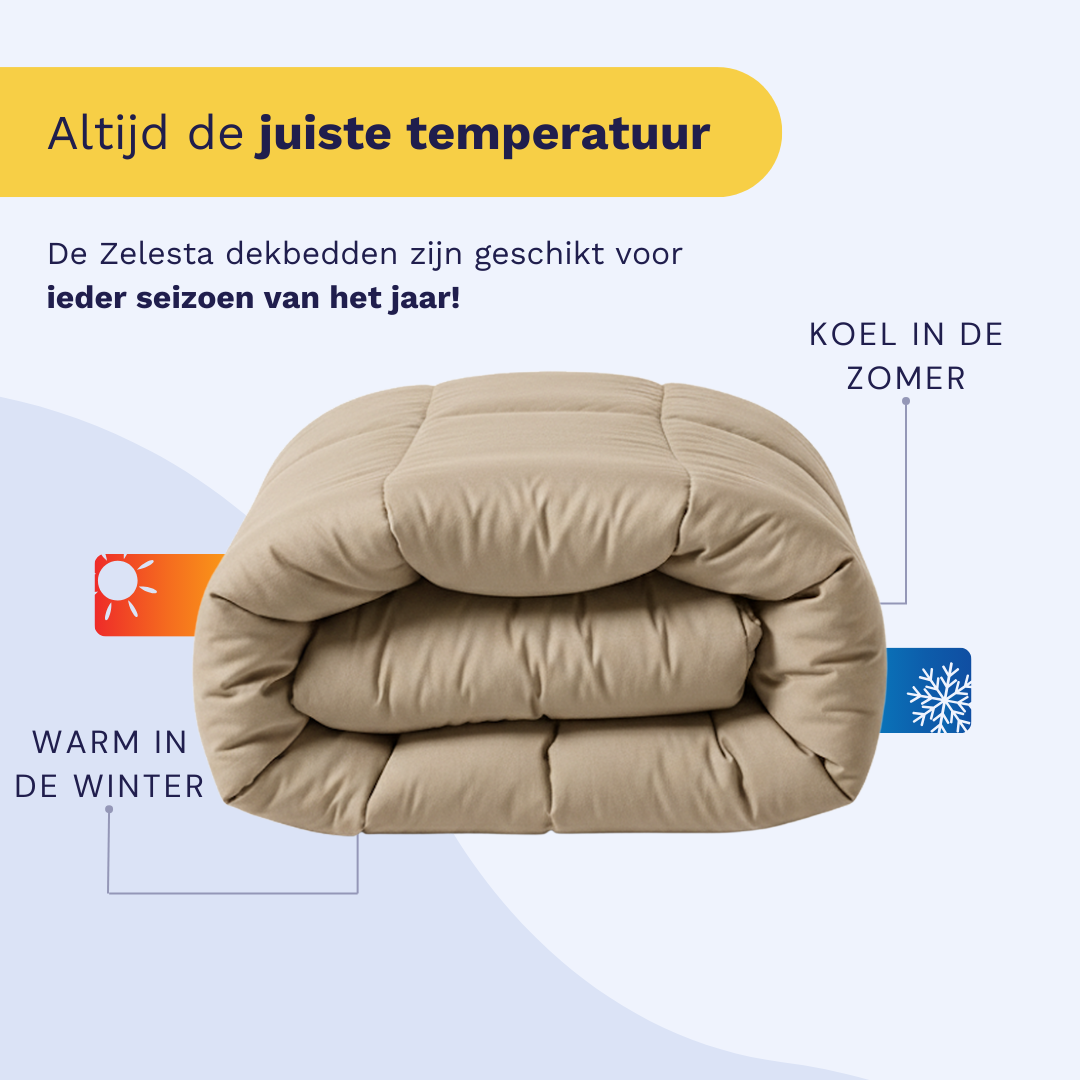 Taupe Blush dekbed, gevouwen in drie lagen, gelabeld warm in de winter en koel in de zomer - geniet van een Zelesta Wonderbed Katoen hotel ervaring met dit wasbare, all-season dekbed geschikt voor elke slaapkamer.