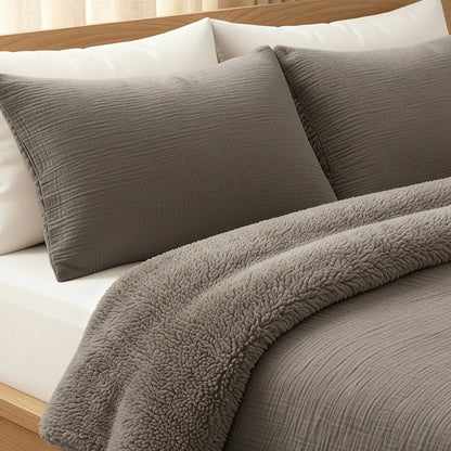 Teddy Katoen Mousseline Kussensloop Set van 2 - Taupe