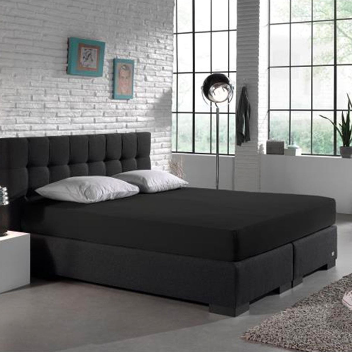 Hoeslaken Dubbel Jersey Zwart